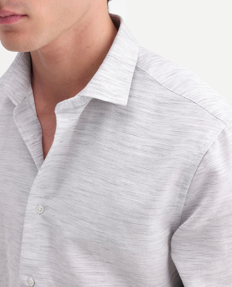 Rare Rabbit Men's Frit Light Grey Cotton Blend Fabric Full Sleeve Regular Fit Textured Shirt