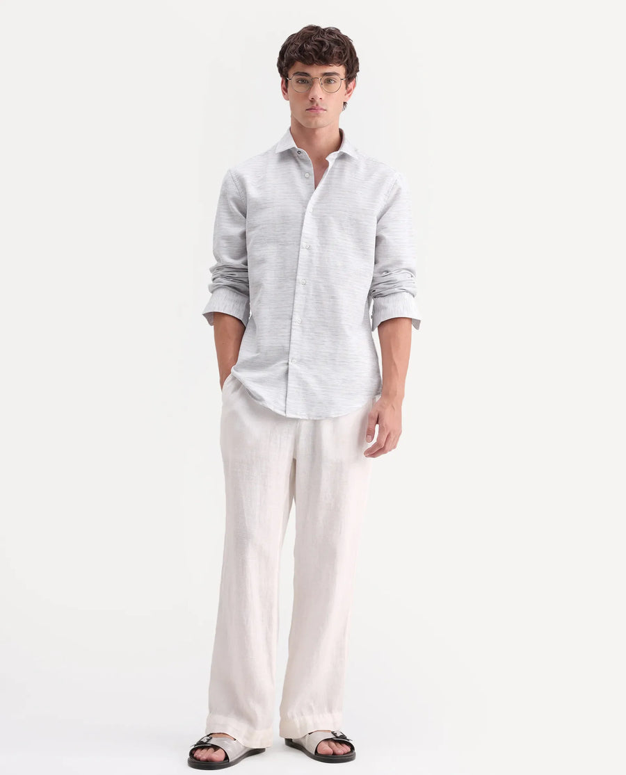 Rare Rabbit Men's Frit Light Grey Cotton Blend Fabric Full Sleeve Regular Fit Textured Shirt