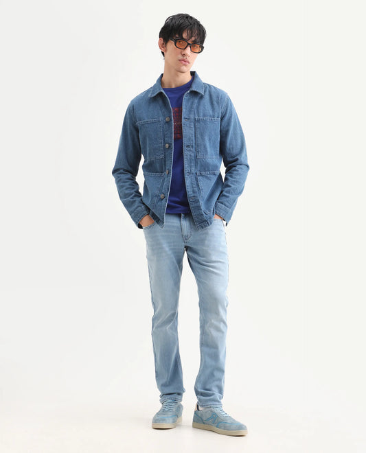 Rare Rabbit Men's Aby Light Blue Cotton Blend Fabric Hawk Slim Fit Plain Jeans