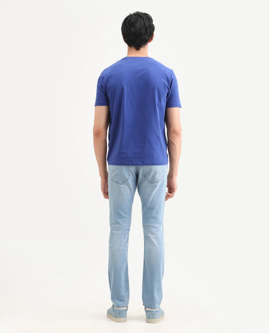 Rare Rabbit Men's Aby Light Blue Cotton Blend Fabric Hawk Slim Fit Plain Jeans
