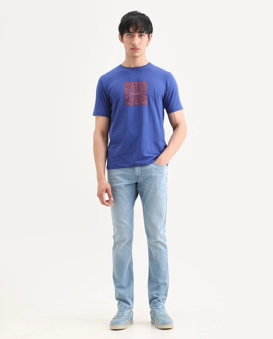 Rare Rabbit Men's Aby Light Blue Cotton Blend Fabric Hawk Slim Fit Plain Jeans