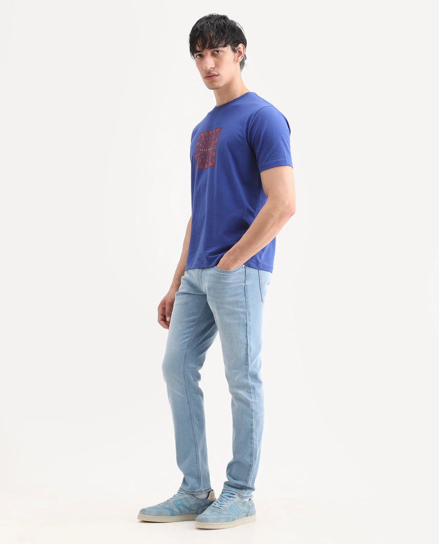 Rare Rabbit Men's Aby Light Blue Cotton Blend Fabric Hawk Slim Fit Plain Jeans