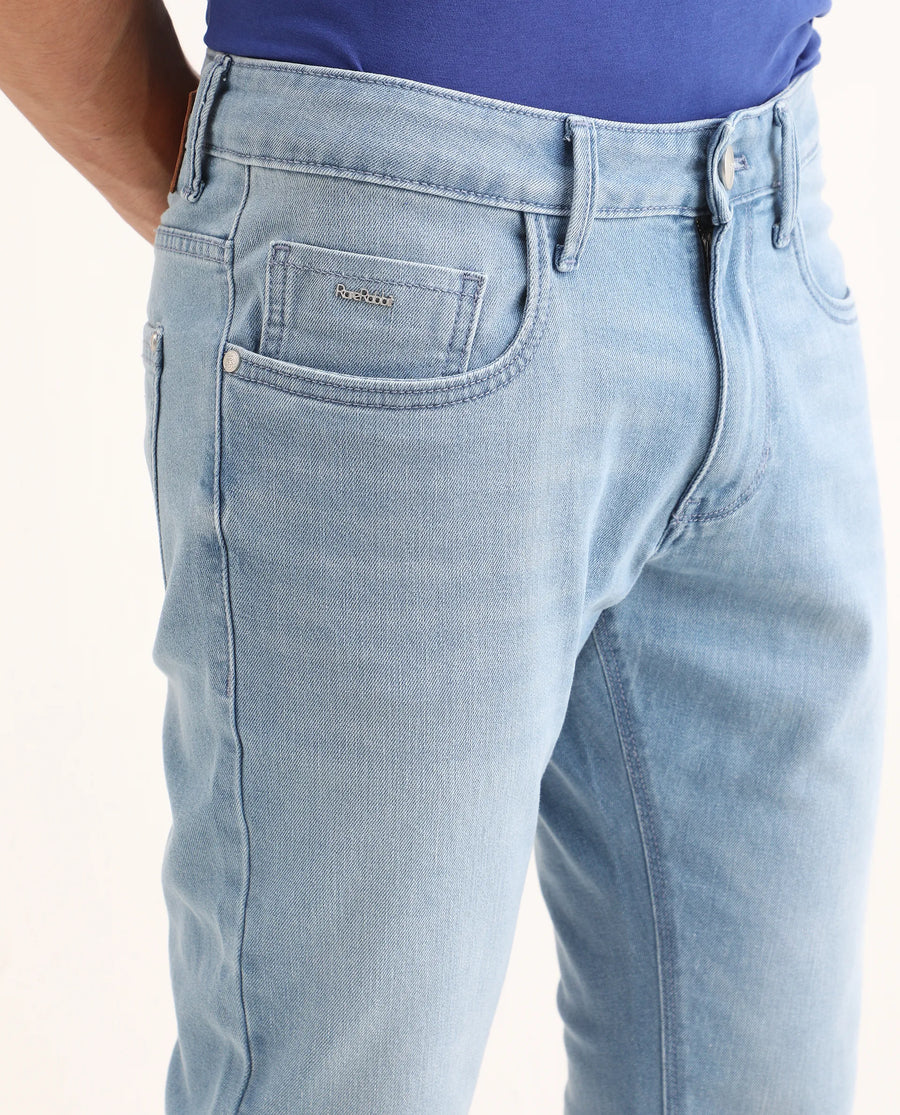 Rare Rabbit Men's Aby Light Blue Cotton Blend Fabric Hawk Slim Fit Plain Jeans