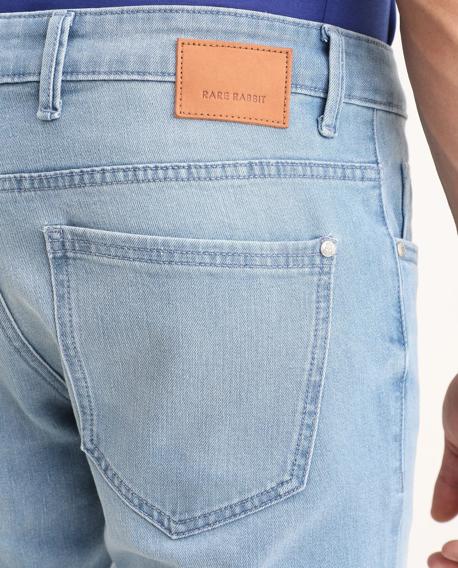 Rare Rabbit Men's Aby Light Blue Cotton Blend Fabric Hawk Slim Fit Plain Jeans