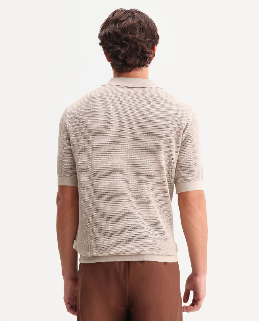 Rare Rabbit Men's Flak Beige Cotton Fabric Half Sleeve Spread Collar Regular Plain Polo