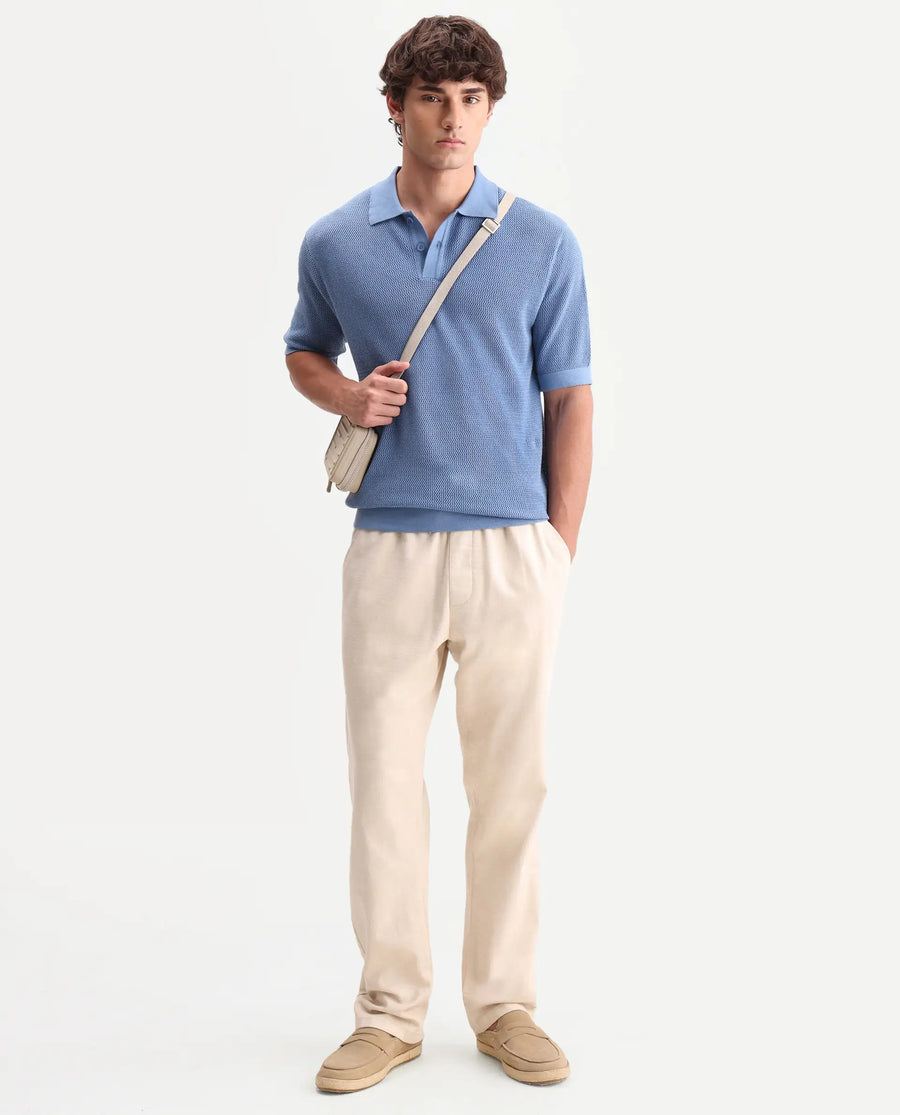 Rare Rabbit Men's Flako Fluorescent Blue Cotton Fabric Half Sleeve Spread Collar Regular Plain Polo