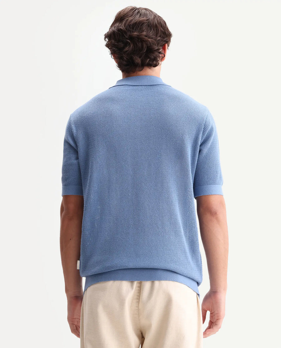 Rare Rabbit Men's Flako Fluorescent Blue Cotton Fabric Half Sleeve Spread Collar Regular Plain Polo
