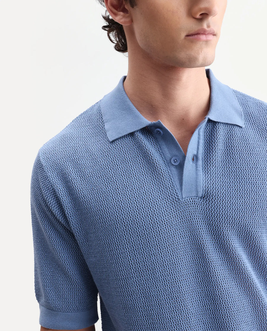 Rare Rabbit Men's Flako Fluorescent Blue Cotton Fabric Half Sleeve Spread Collar Regular Plain Polo