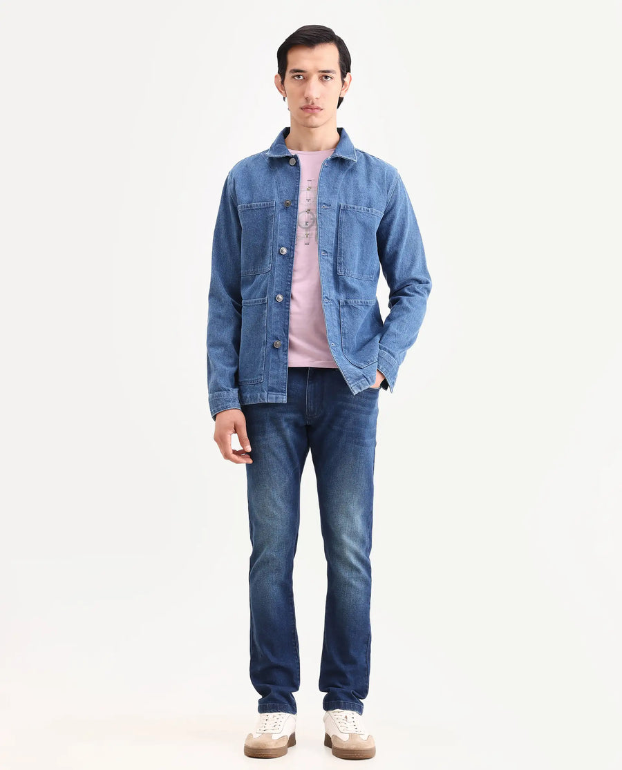 Rare Rabbit Men's Rilo H Dark Blue Cotton Blend Fabric Hawk Slim Plain Jeans