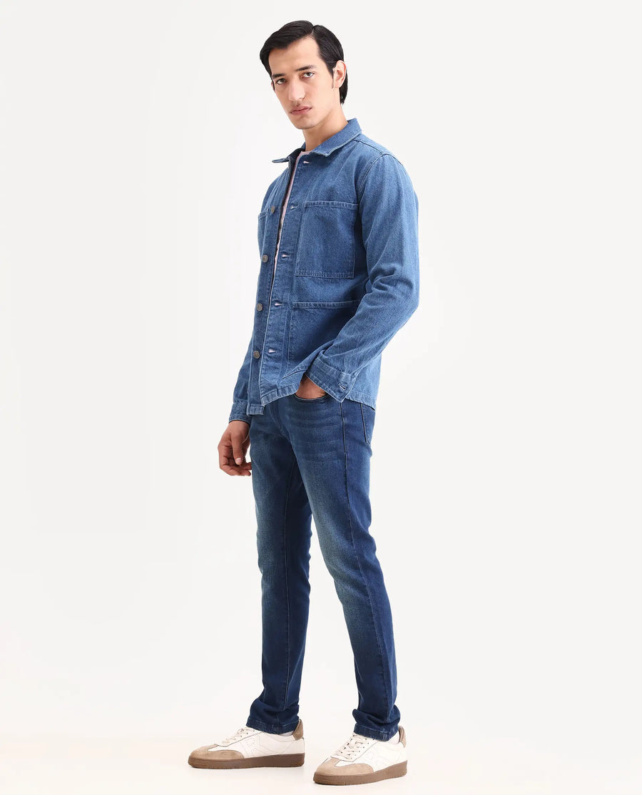 Rare Rabbit Men's Rilo H Dark Blue Cotton Blend Fabric Hawk Slim Plain Jeans