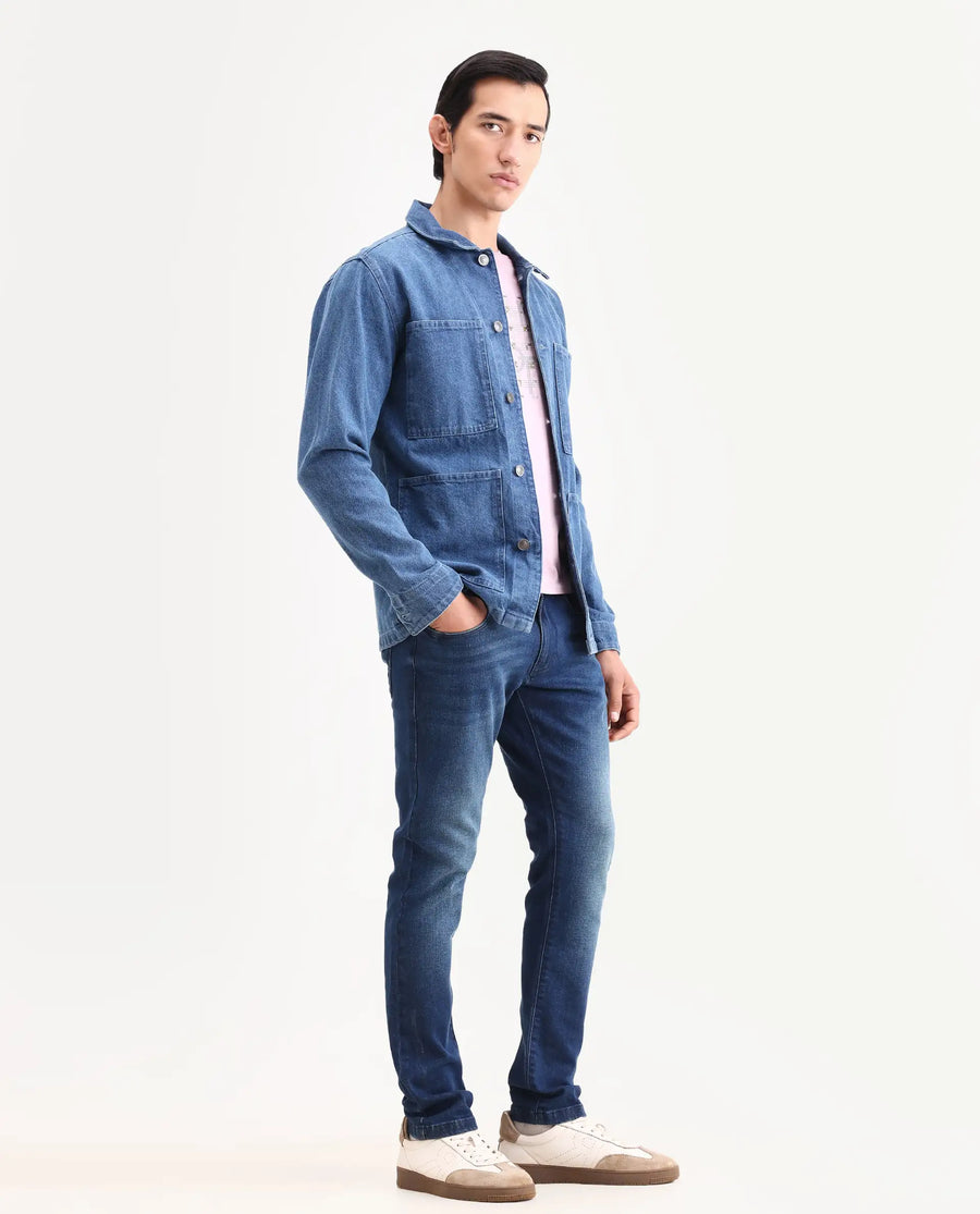Rare Rabbit Men's Rilo H Dark Blue Cotton Blend Fabric Hawk Slim Plain Jeans