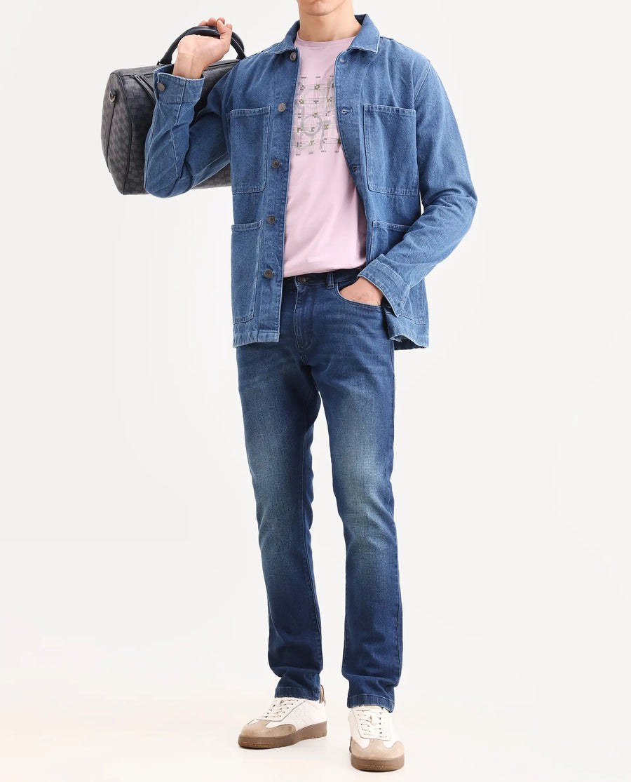 Rare Rabbit Men's Rilo H Dark Blue Cotton Blend Fabric Hawk Slim Plain Jeans