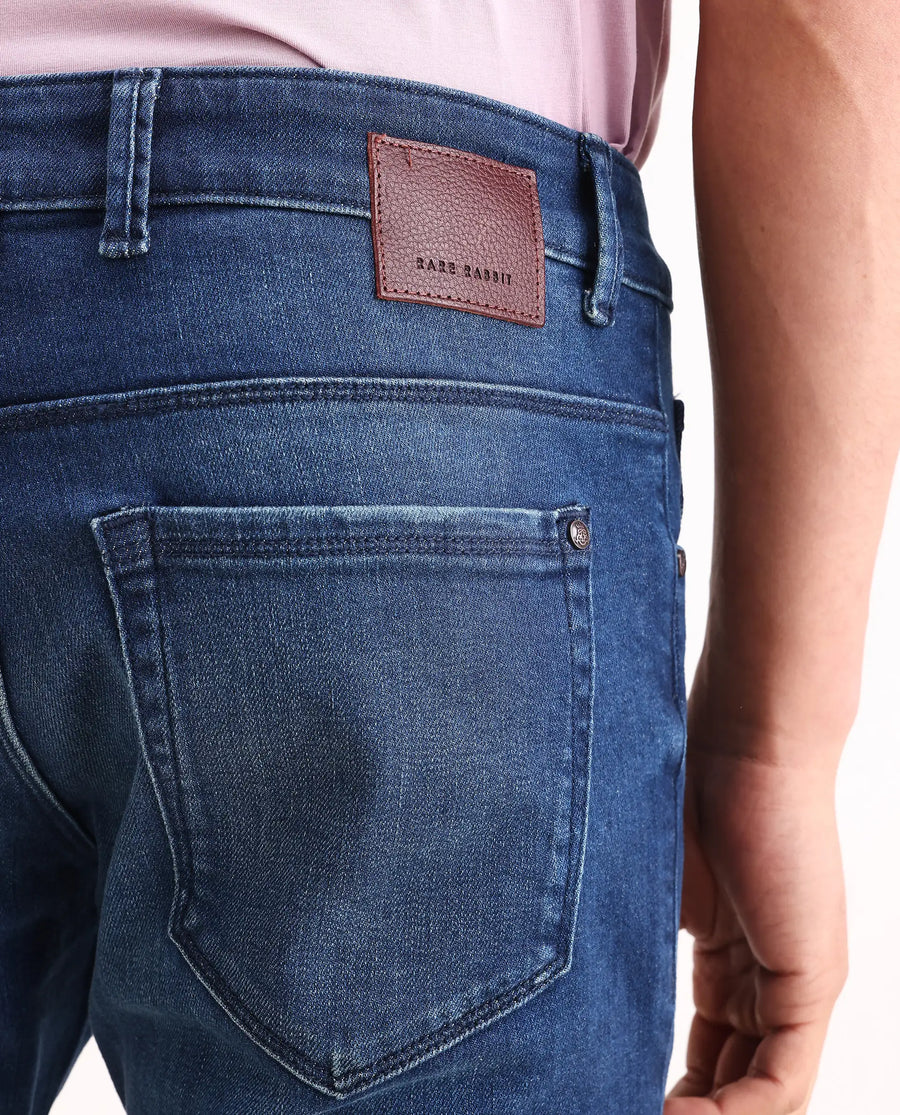 Rare Rabbit Men's Rilo H Dark Blue Cotton Blend Fabric Hawk Slim Plain Jeans