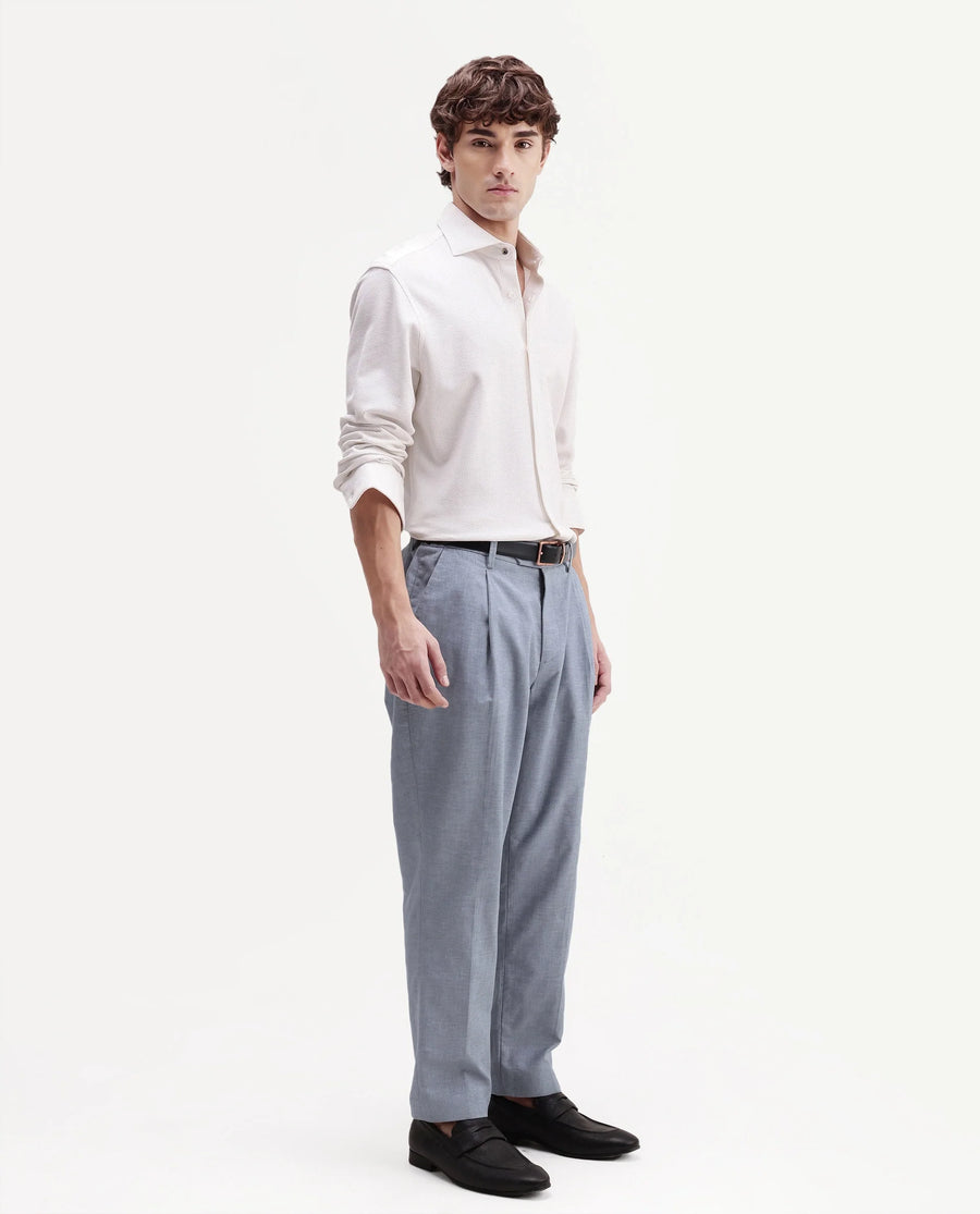 Rare Rabbit Men's Cami Light Blue Cotton Blend Fabric Regular Fit Plain Trouser