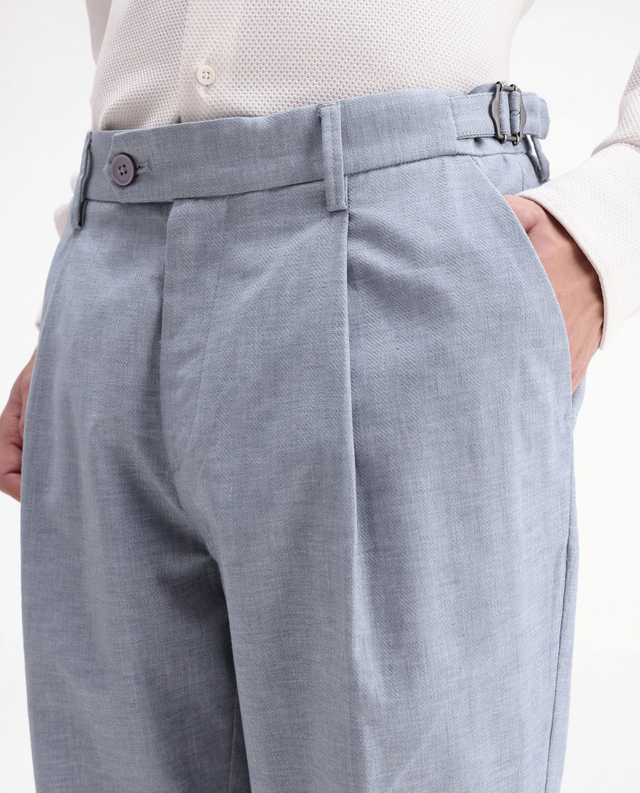 Rare Rabbit Men's Cami Light Blue Cotton Blend Fabric Regular Fit Plain Trouser