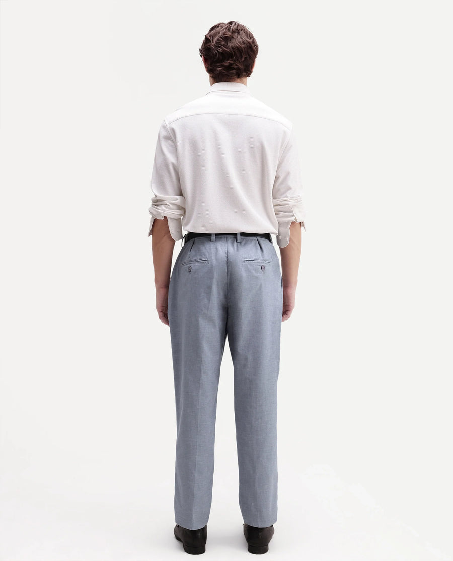 Rare Rabbit Men's Cami Light Blue Cotton Blend Fabric Regular Fit Plain Trouser