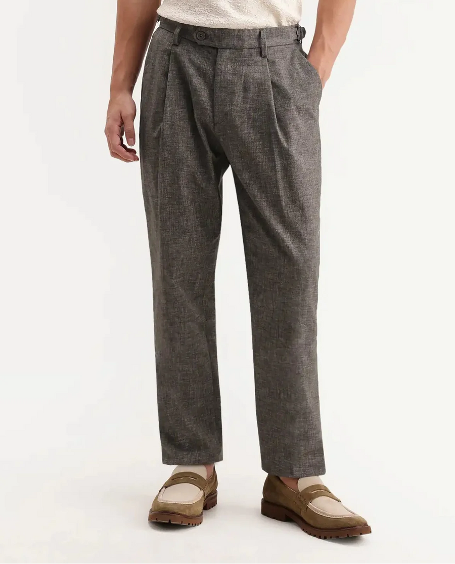 Rare Rabbit Men's Cami Dark Grey Cotton Blend Fabric Regular Fit Plain Trouser