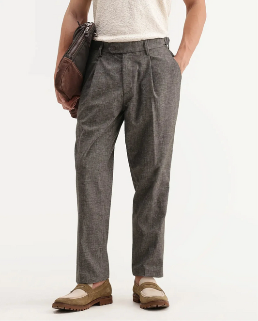 Rare Rabbit Men's Cami Dark Grey Cotton Blend Fabric Regular Fit Plain Trouser