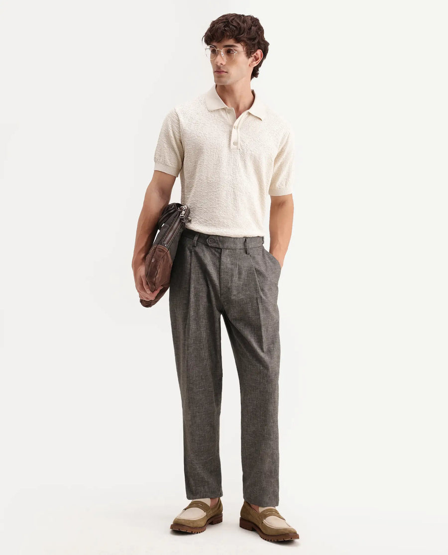 Rare Rabbit Men's Cami Dark Grey Cotton Blend Fabric Regular Fit Plain Trouser