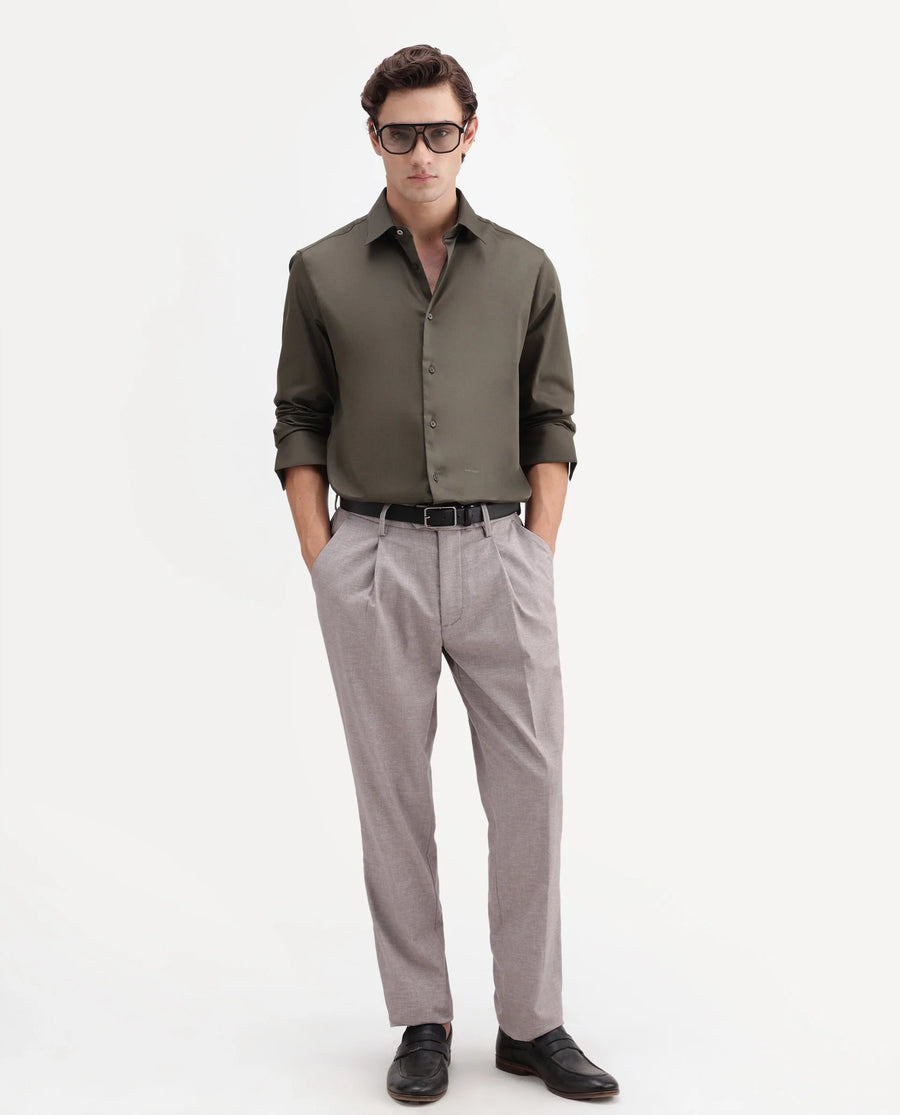 Rare Rabbit Men's Cami Light Grey Cotton Blend Fabric Regular Fit Plain Trouser