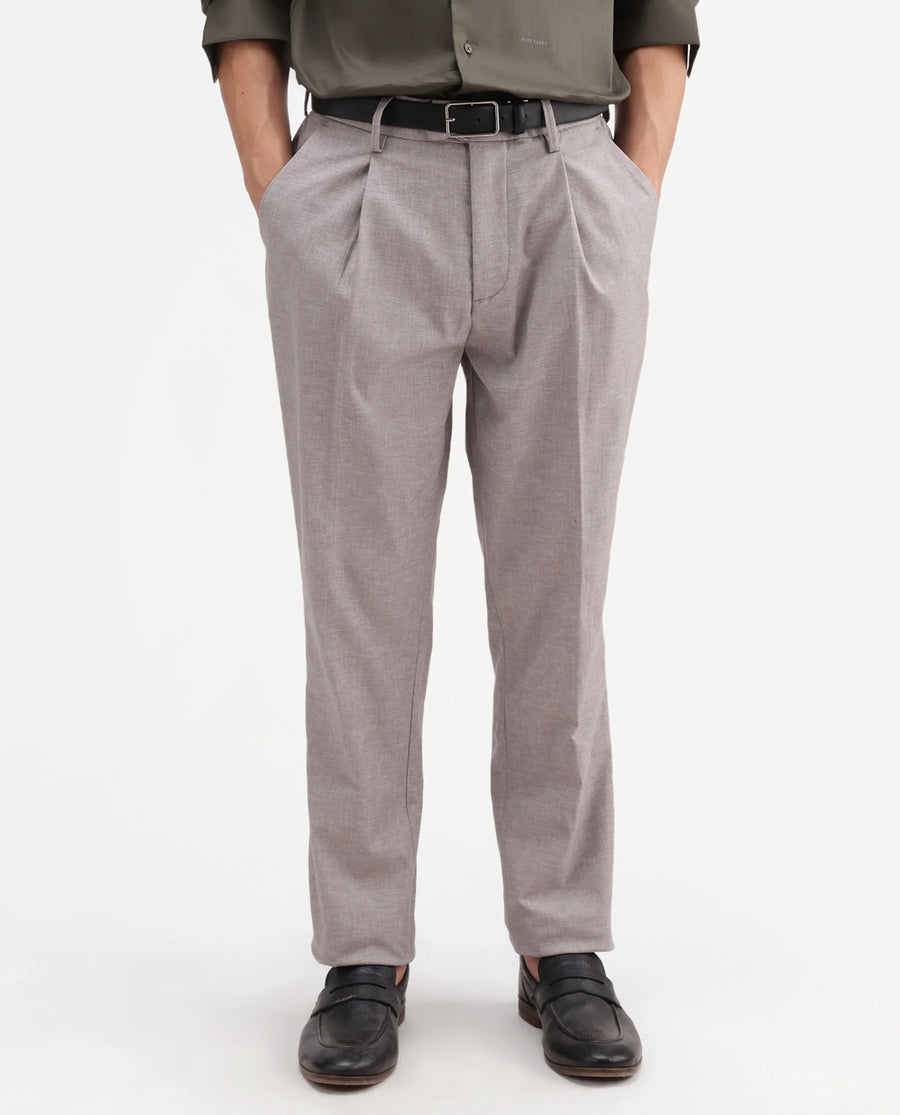 Rare Rabbit Men's Cami Light Grey Cotton Blend Fabric Regular Fit Plain Trouser