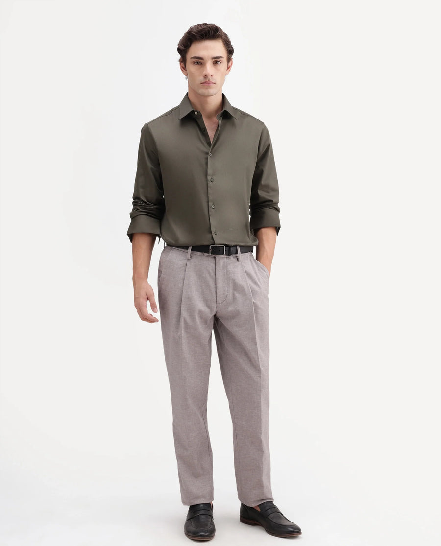 Rare Rabbit Men's Cami Light Grey Cotton Blend Fabric Regular Fit Plain Trouser