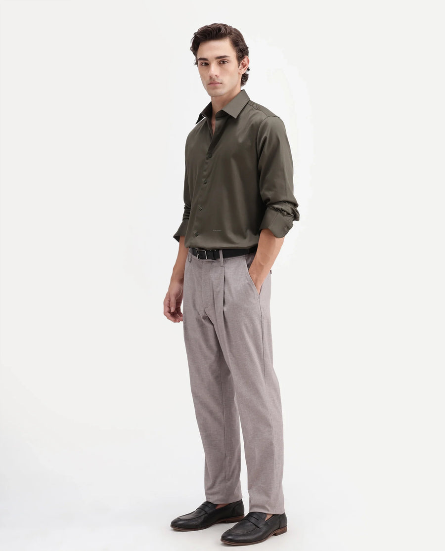 Rare Rabbit Men's Cami Light Grey Cotton Blend Fabric Regular Fit Plain Trouser