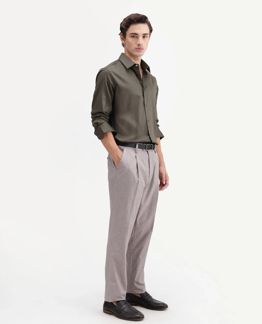 Rare Rabbit Men's Cami Light Grey Cotton Blend Fabric Regular Fit Plain Trouser