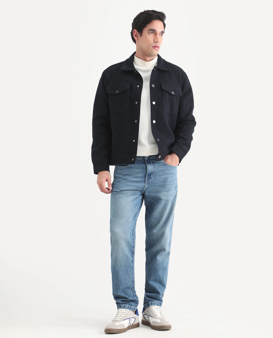 Rare Rabbit Men's Denis K Blue Cotton Blend Fabric Kurt Carrot Fit Plain Jeans