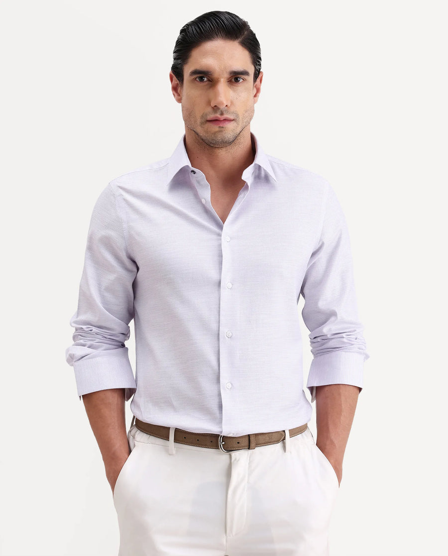 Rare Rabbit Men's Reef Light Purple Cotton Fabric Full Sleeve Spread Collar Button Regular Plain Shirt
