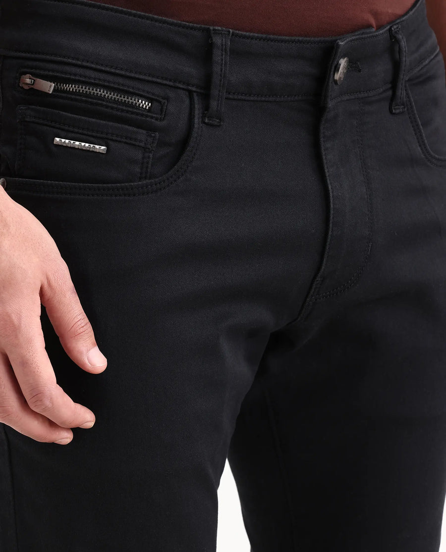 Rare Rabbit Men's Korv 26 Black Cotton Blend Fabric Hawk Slim Fit Plain Jeans