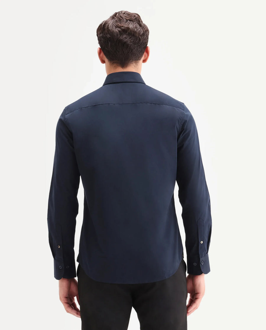 Rare Rabbit Men's Edro Navy Cotton Fabric Full Sleeve Collared Regular Fit Plain Shirt
