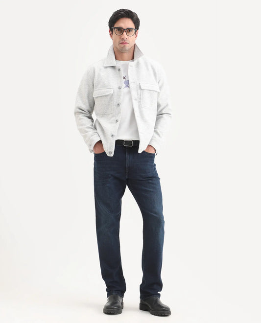 Rare Rabbit Men's Evolve 26 Dark Navy Cotton Blend Morris Regular Fit Plain Jeans