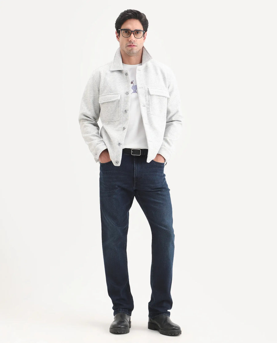 Rare Rabbit Men's Evolve 26 Dark Navy Cotton Blend Morris Regular Fit Plain Jeans