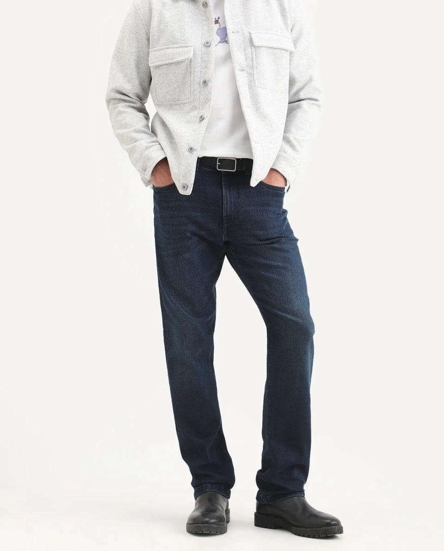 Rare Rabbit Men's Evolve 26 Dark Navy Cotton Blend Morris Regular Fit Plain Jeans