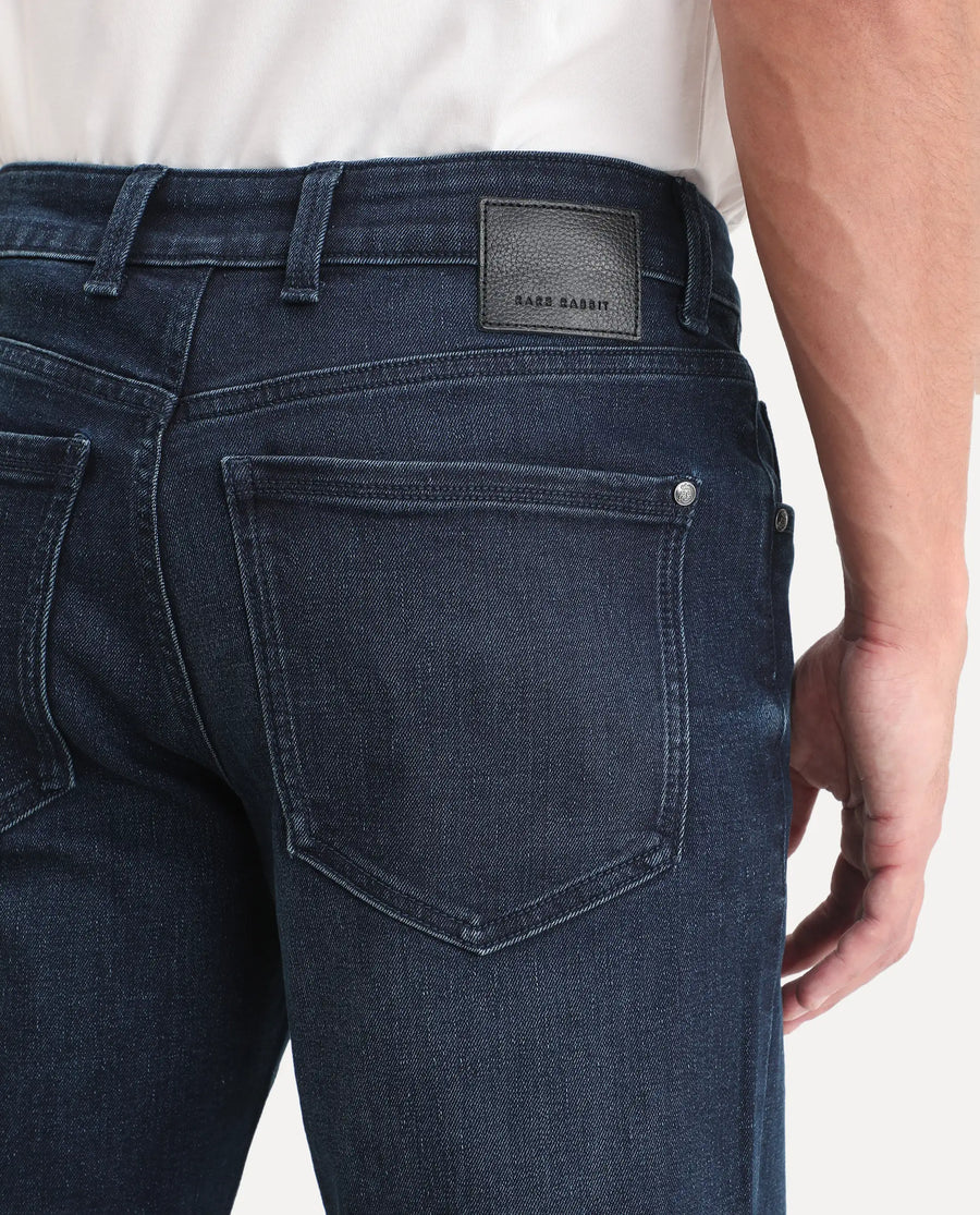 Rare Rabbit Men's Evolve 26 Dark Navy Cotton Blend Morris Regular Fit Plain Jeans