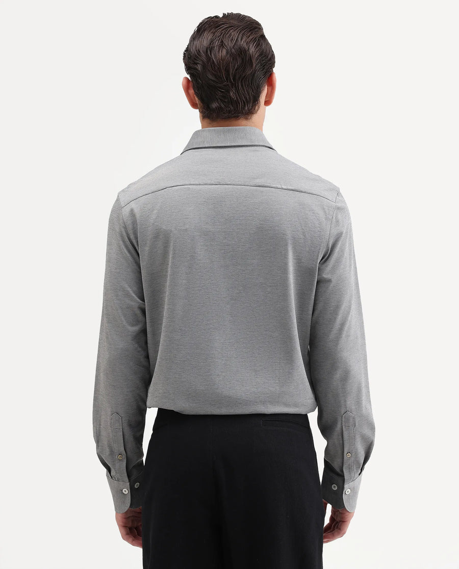 Rare Rabbit Men's Bogi Light Grey Cotton Blend Full Sleeve Spread Collar Regular Fit Plain Shirt