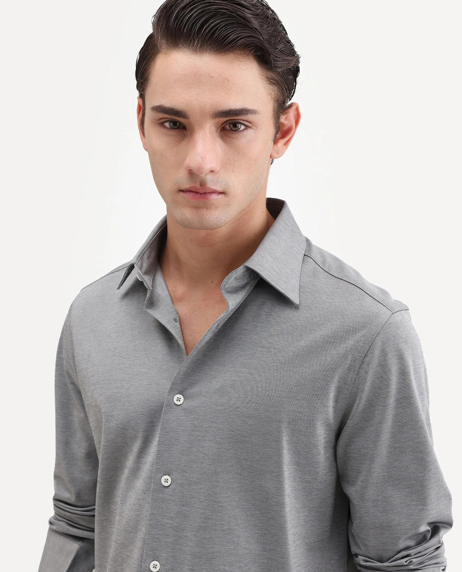 Rare Rabbit Men's Bogi Light Grey Cotton Blend Full Sleeve Spread Collar Regular Fit Plain Shirt