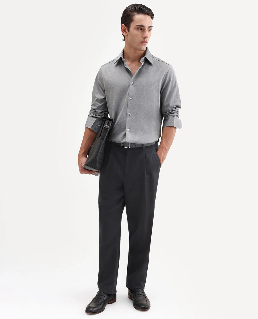 Rare Rabbit Men's Bogi Light Grey Cotton Blend Full Sleeve Spread Collar Regular Fit Plain Shirt