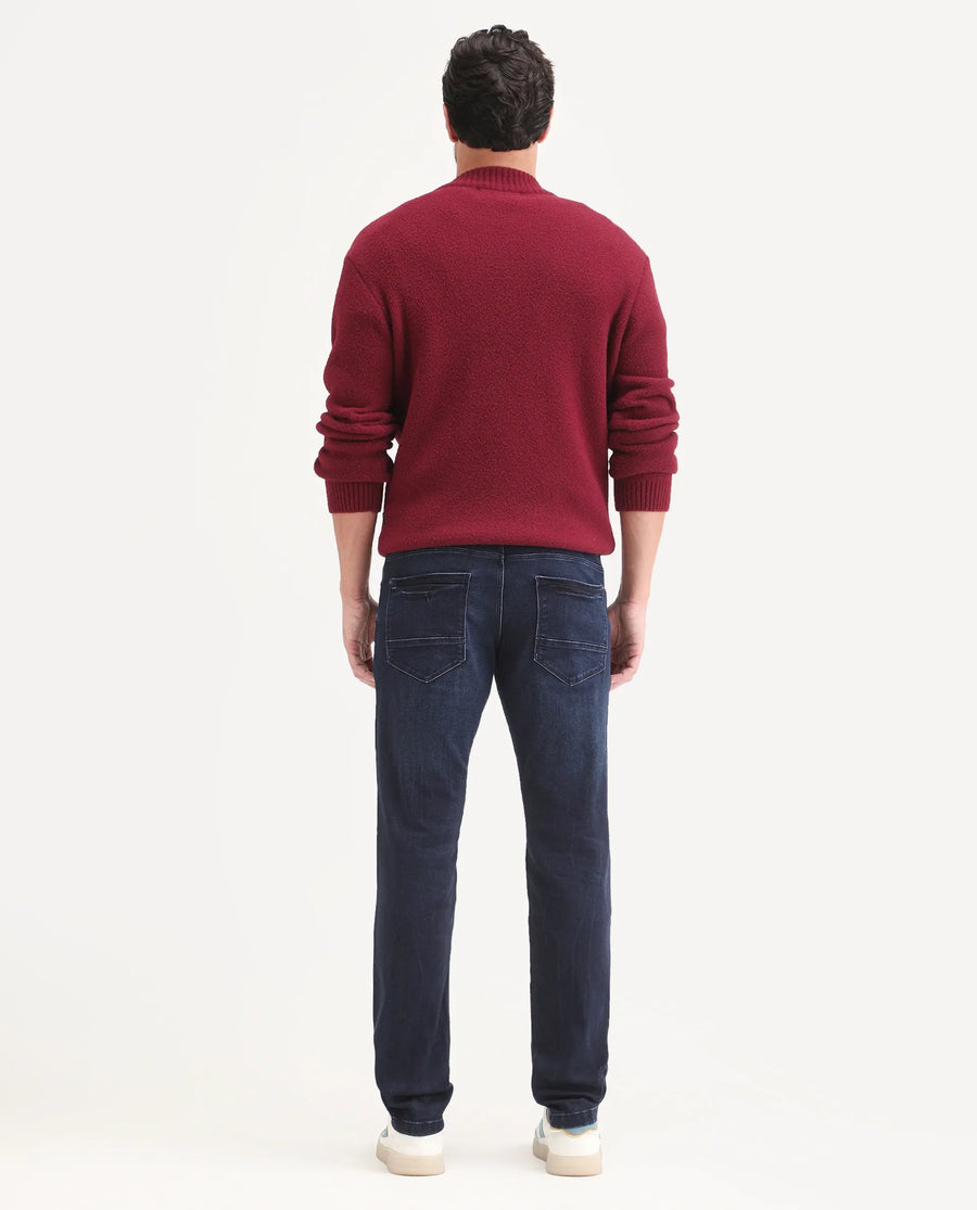 Rare Rabbit Men's Emil 26 Blue Cotton Blend Hawk Slim Fit Plain Jeans