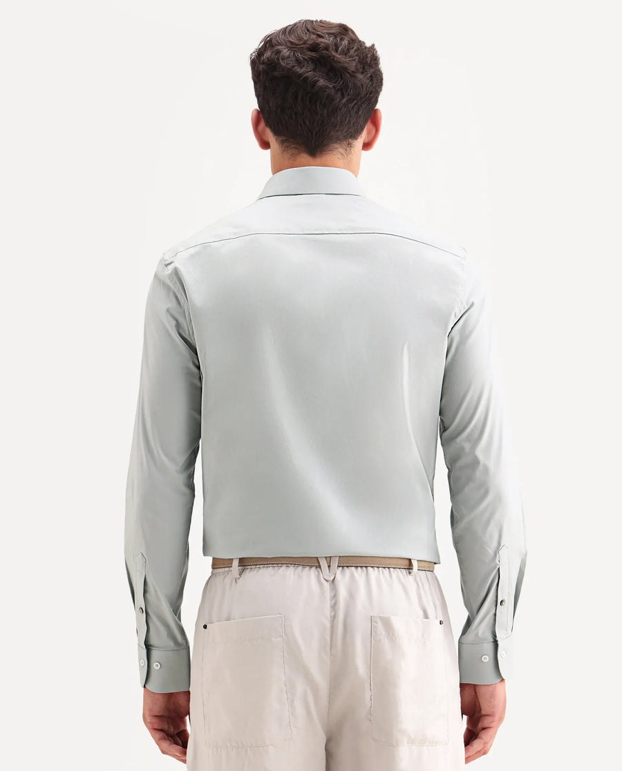 Rare Rabbit Men's Neutron-Ss26 Dusky Green Cotton Blend Full Sleeve Spread Collar Regular Fit Plain Shirt
