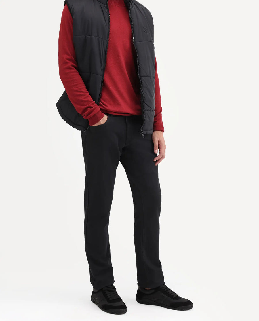 Rare Rabbit Men's Colex Black Cotton Blend Fabric Shank And Zipper Hawk Slim Plain Jeans