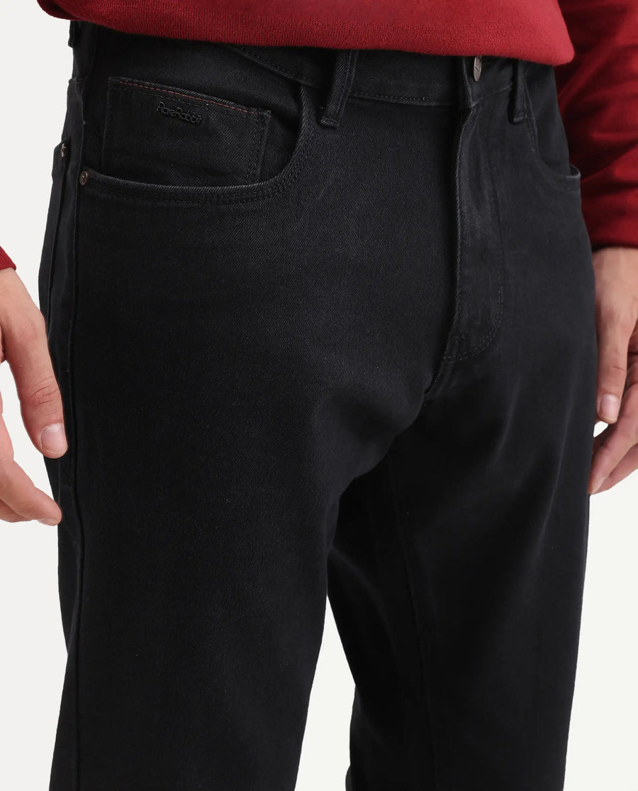 Rare Rabbit Men's Colex Black Cotton Blend Fabric Shank And Zipper Hawk Slim Plain Jeans