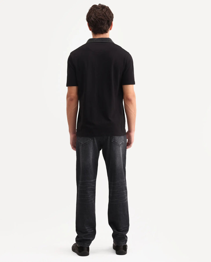 Rare Rabbit Men's Tova Dark Grey Cotton Fabric Shank And Zipper Kurt Carrot Fit Plain Jeans