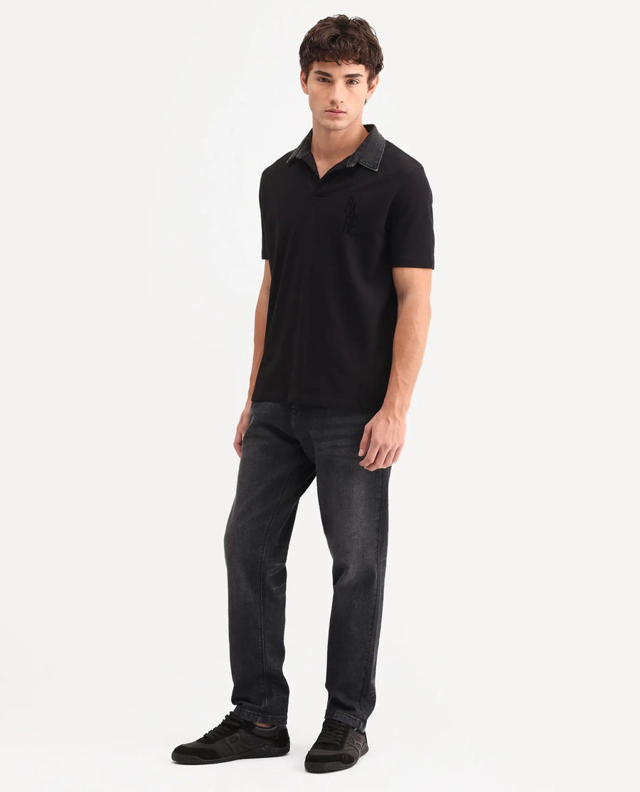 Rare Rabbit Men's Tova Dark Grey Cotton Fabric Shank And Zipper Kurt Carrot Fit Plain Jeans