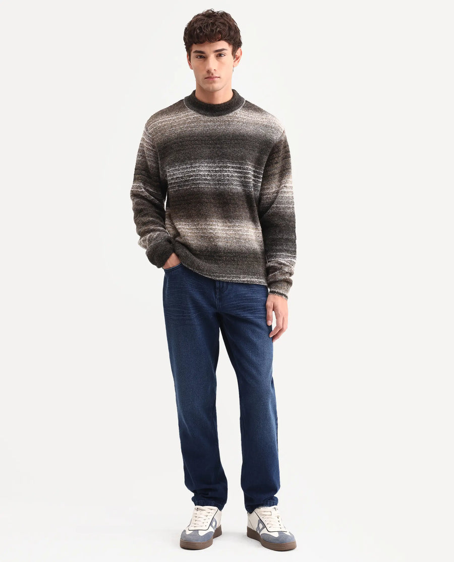Rare Rabbit Men's Laxx Dark Blue Cotton Blend Fabric Shank And Zipper Kurt Carrot Plain Jeans