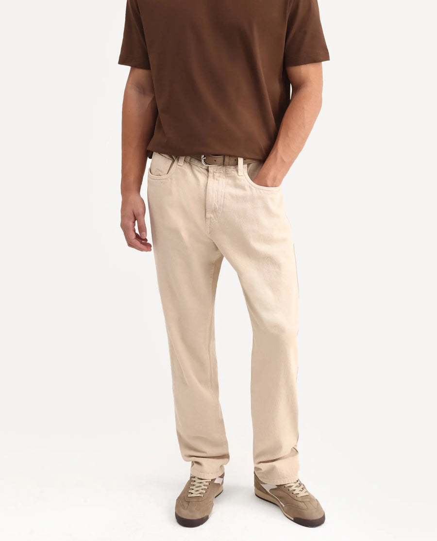 Rare Rabbit Men's Arvin Light Beige Cotton Fabric Shank And Zipper Kurt Carrot Plain Jeans