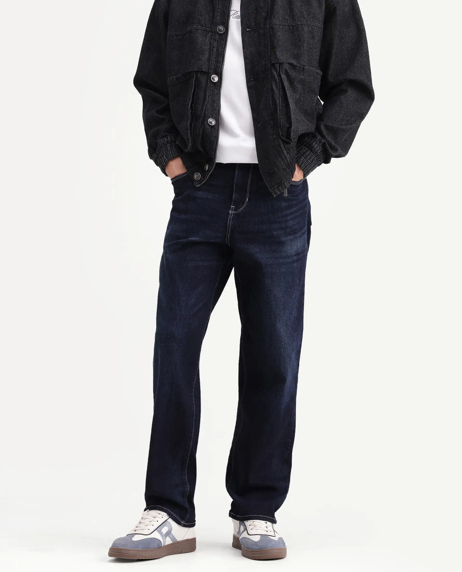 Rare Rabbit Men's Blay Dark Navy Cotton Blend Hawk Slim Regular Length Jeans