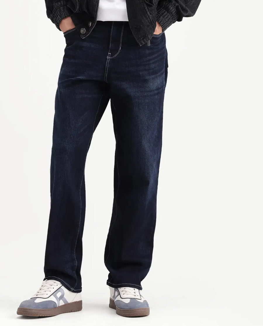 Rare Rabbit Men's Blay Dark Navy Cotton Blend Hawk Slim Regular Length Jeans