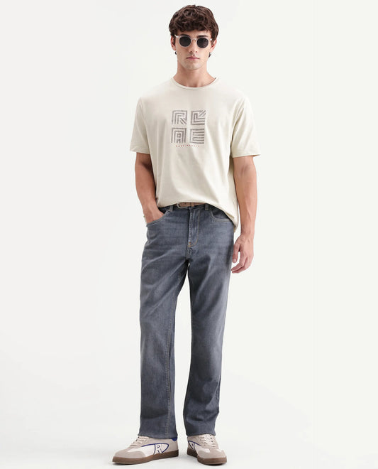 Rare Rabbit Men's Jove Dark Grey Cotton Blend Kurt Carrot Regular Jeans